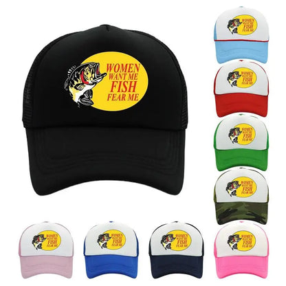 Fishing Hat Women Want Me Fish Fear Me Funny Printed Caps Sunshade Baseball Caps For Men Outdoor Fishing Camping