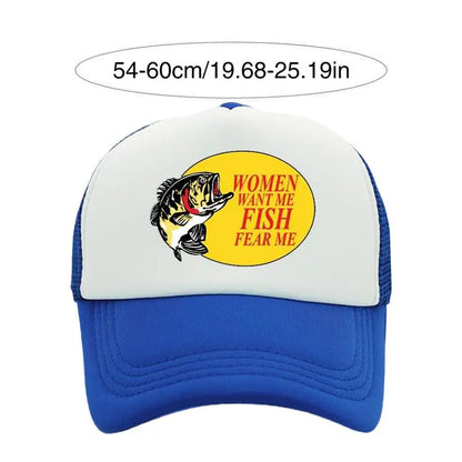 Fishing Hat Women Want Me Fish Fear Me Funny Printed Caps Sunshade Baseball Caps For Men Outdoor Fishing Camping