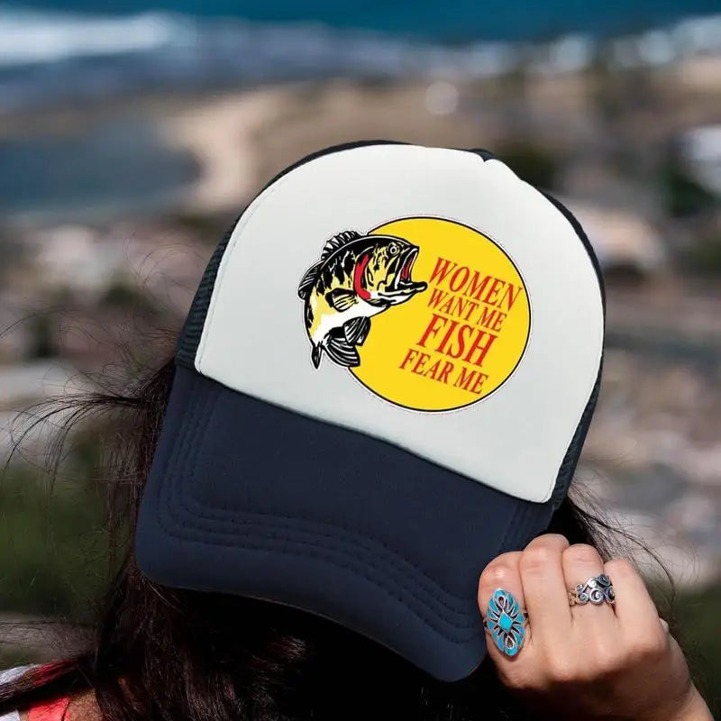 Fishing Hat Women Want Me Fish Fear Me Funny Printed Caps Sunshade Baseball Caps For Men Outdoor Fishing Camping